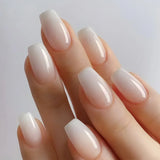 Qfdian 24Pcs Gradient Short Ballet Nails Set with Glue White Simple False Nails Coffin Fake Nail Press on Nails Full Cover Nail Tips