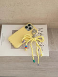 Qfdian Colorful summer leather fundas for iphone 15 pro max 13pro 14pro 15promax 12 14 13 ins bowknot rope pendant simple phone case