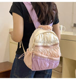 Qfdian Contrast Color Patchwork Pleated Backpacks College Casual Travel Bags for Women Y2k Aesthetic All Match Trendy Simple Schoolbags