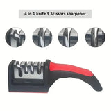 Qfdian 3-Segment Knife Sharpener Knife Sharpeners for Kitchen Knives Stainless Steel Three-Purpose Sharpening Stone for Kitchen Tools