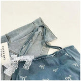 Qfdian Cowboy canvas bag, ladies' bow, sweet and versatile tote bag, large capacity casual shoulder bag