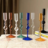 Qfdian  Retro Glass Candle Holder Wedding Supplies Candlelight Dinner Candlestick Props Ornament High Footed Candlestick Home Decoration