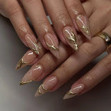 Qfdian 24Pcs Simple French Nails Art Tips Fake Nails 3D Design Wearable Full Cover False Nail Mid-length Almond Reusable Press on Nails