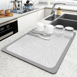 Qfdian  Diatomaceous Earth Absorbent Kitchen Mat Quick Dry Dish Pad Non Slip Countertop Protector Washable Reusable Easy Clean Home Use