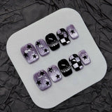 Qfdian  10Pcs Noble Purple Handmade Press on Nails Delicate Short Square Fake Nail Sweet Cool Y2k Diamond False Nails Cat Eye Nails Art