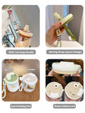 Qfdian  Kawaii Jumbo Boba Water Bottle With Straw For Girls Kids Large Capacity Cute Stirring Cup Portable Dual Drinking Plastic Cups