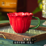 Qfdian Creative Ceramic Coffee Cup Delicate Flower Mug English Afternoon Camellia Flower Tea Coffee Mug Large Capacity Breakfast Cup