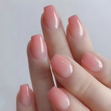 Qfdian 24Pcs Simple Fake Nail with Broken Diamond Short Square Press on False Nails Gradient White Wearable Ballet Full Cover Nail Tip