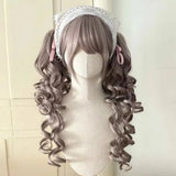 Qfdian  Synthetic Short Lolita Cosplay Christmas Halloween Bob Brown Blonde Wig With Long Curly Ponytail Natural Fake Hair for Women