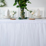 Qfdian  White Sheer Table Skirt, Rectangular Round Table, 2-Layer Pleated Sheer Skirt Decoration, Wedding Birthday Party, Baby Shower, Cake, Dessert Table
