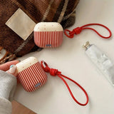 Qfdian  Simple red striped polka dots for AirPods pro2 lanyard earphone cover