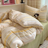 Qfdian  Bedding Set Double Layered Yarn INS Girls Mushroom Soft Washed Cotton Bed Sheet Queen King Size Duvet Set Pillowcase Bed Sheet