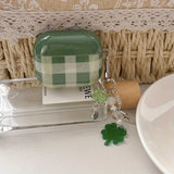 Qfdian  Green plaid is suitable for Apple earphone case airpods4 wireless bluetooth earphone case.