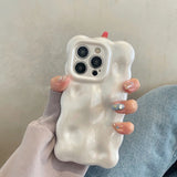 Qfdian Pearl White Bubble Wave Curly Edge Case For 16 13 14 12 11 15 Plus Soft Silicone Glossy Phone Cover Shell