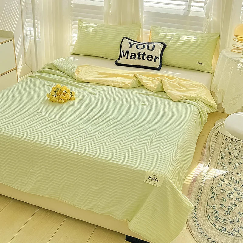 New Korean Ultra Thin Bubble Wash Cotton Color Block Bed Sheets Summer Quilt Bed Double Blanket Air Conditioner Quilt