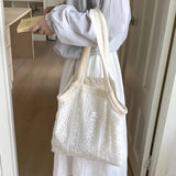 Qfdian  Women Summer Fashion Travel Shoulder Handbags Hollow Out All Match Tender Sweet Underarm Bag Casual Canvas Bags Y2k Aesthetic
