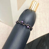 Qfdian Gothic Y2K Purple Crystal Flower Irregular Open Ring For Women Girl Aesthetic Vintage Halloween Grunge EMO Accessories Jewelry