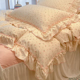 Qfdian 2/3Pc Korean Princess Style Floral Ruffles Bedding Set Single Queen Size Soft Skin-friendly Washed Cotton Duvet Cover Pillowcase