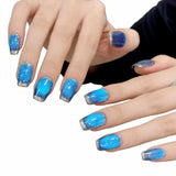 Qfdian  10pcs Handmade Press On Nails Blue Cat's Eye False Nails Deep Sea Bubble Decor Glitter French Fake Nails Fashion Flash Nail Art