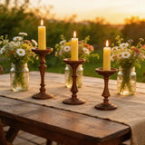Qfdian  3Pcs Farmhouse Wood Candle Holders- Tall Rustic Pillar Candlestick Stands - Fits 4 inch & 3 inch Pillar Candles - Modern Farmhou