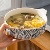 Qfdian  Japanese Double Ear Soup Noodle Bowls, Household Kitchen Restaurant Supplies, Tableware, Salad Fruit Soup Phnom Penh Bowls , 1Pc