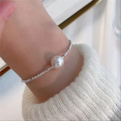 New Fashion Silver Colour Pearl Bracelet Sparkling Exquisite Simple Women Fine Jewelry Accessories Wedding Party Gift