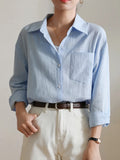 Qfdian  New Thin White Shirts Long Sleeve Buttons Women Turn-Down Collar Loose Office Ladies Blouses Korean Fashion Blue Shirts