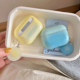 Qfdian Korea Gradient Lemon Yellow Pendant Round Badge For AirPods Pro 2 Case For AirPods 1 2 3 4 Bluetooth Earphone Charging Box Cover
