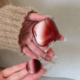 Qfdian  Korea Lovely Wine Red Gradient Transparent TPU Headphone Protection Cover Case for AirPods 4 3 2 Pro 2 Cases With Round Pendant