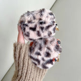 Qfdian Luxury Pink Leopard Print Winter Plush Earphone Case For AirPods 1 2 3 4 Pro 2 Bluetooth Headset Protective Shell With Keychain