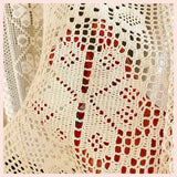 Qfdian  Beige Cotton CurtainThread Woven Hollow Tapestry Home Door Curtains Foyer Partition Wall Background Decoration Tassel Curtains