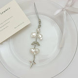 Qfdian INS Korea Pearl Bow Knot Heart Charm Phone Pendant Crystal Wristband Keychain Bracelet Lanyard Cord