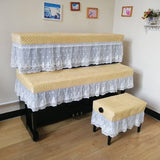 Qfdian  Elegant Lace Piano Cover 3PCS Set Three Pieces Quilted Cotton Dustproof Piano Cloth Beautiful Home Decoration Piano Bench Cover