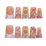 Qfdian  10Pcs Sweet Cool Pink Flower Design Fake Nails Duckbilled French Handmade Press on Nails Heavy Metal European False Nail Tips