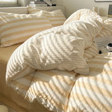 Qfdian Washed Cotton Double Yarn Crepe Striped Quilt Set 3-4 Pillowcase with Sheet Bedding Cover Supplies 200x230 220x240 Skin Friendly