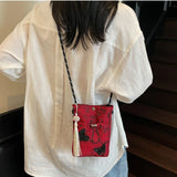 Qfdian  Y2k Aesthetic Butterfly Embroidery Mini Cellphone Bag Fashion Tassel All Match Shoulder Bags Women Pleated Handbags Crossbody