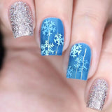 Qfdian  24pcs Merry Christmas Press On Nails Glitter Blue Short Square False Nail With Snowflake Designs French Fake Nail For Women