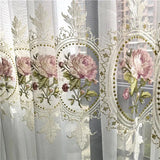 Qfdian American Luxury Peony Embroidery Tulle Curtain For Living Room European Elegant Flower Embroidery Sheer Voile Drapes For Bedroom