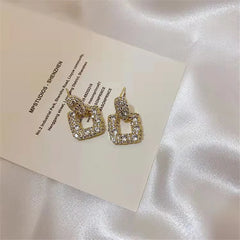 Korean Fashion Shining Rhinestone Hollow Square Drop Earrings for Women Girls Vintage Crystal Luxury Jewelry Party Gifts