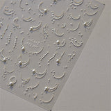 Qfdian 1pcs White 5D Pearl Lace Wave Lines Nail Art Stickers Elegant Exquisite Nail Decoration Decals DIY Self Adhesive Transfer Slider