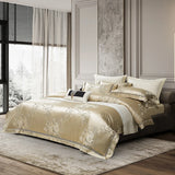 Qfdian 4Pcs Luxury European Style Satin Yarn-dyed Jacquard Egyptian Cotton Bedding Set Duvet Cover Bed Sheet Fitted Sheet Pillowcases