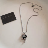 Qfdian  Gothic Trendy Y2K Black Cross Love Heart Pendant Rope Chain Necklace For Women Men Fashion Hip Hop Rave Gift Jewelry Accessories