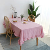 Qfdian Rustic Tablecloth Classic French Printed Ruffles Cotton Table Cloth Rectangle for Kitchen Dining Livingroom Christmas Decoration