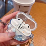 Qfdian  Gradient Cute Bow DIY Flower Earphone Case Crystal Pendant For Samsung Galaxy Buds 2 3 Pro Live FE Cover Earbuds Accessories