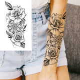 Qfdian  Realistic Fake Peony Temporary Tattoos For Women Girl Black Rose Elephant Flower Tattoo Sticker Tiger Anemone Tatoos Half Sleeve