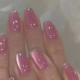 Qfdian  24pcs Smudging Blush Pink Fake Nail Tips Shiny Sequins Gentle False Nails For Women Girls Ballerina Wearable Sweet Press On Nail