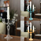 Qfdian  3 Heads Retro Transparent Candlesticks Taper Candle Holders Tall Candlesticks Decoration Party Glass Home Decor Wedding Decor