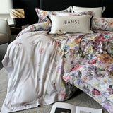 Qfdian Premium 1000TC Egyptian Cotton American Oil Painting Style Flower Print Bedding Set Duvet Cover Bed Sheet Set Pillowcases 4Pcs