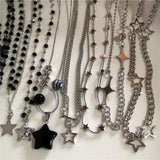 Qfdian  Punk Rock Vintage Star Pendant Chain Necklace For Men Women Charm Hip Hop 90s Y2K Grunge Goth Aesthetic Trendy EMO Accessories