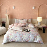 Qfdian 1000TC Egyptian Cotton Flowers Plant Prints Bedding Set Single Double Queen King Size Duvet cover Set Bed Sheet Pillowcases 4Pcs